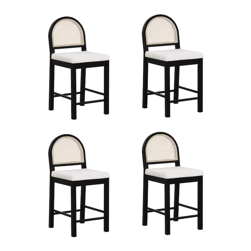 Bailey Boucle Upholstered Rattan Bar Stool or Counter Height Stool with Natural Rattan Woven Back For Kitchen Island