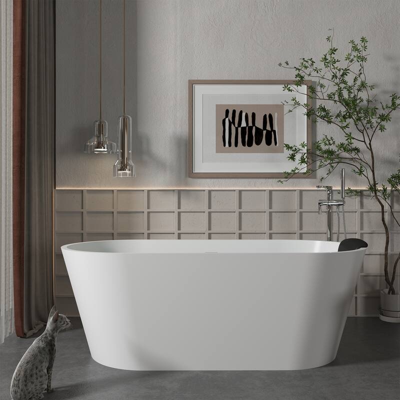 CASAINC Resin Stone Solid Surface Soaking Stand Alone Bathtub Freestanding Bathtub in Matte White