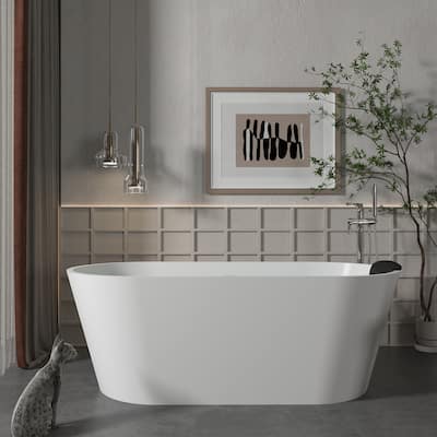 CASAINC Resin Stone Solid Surface Soaking Stand Alone Bathtub Freestanding Bathtub in Matte White