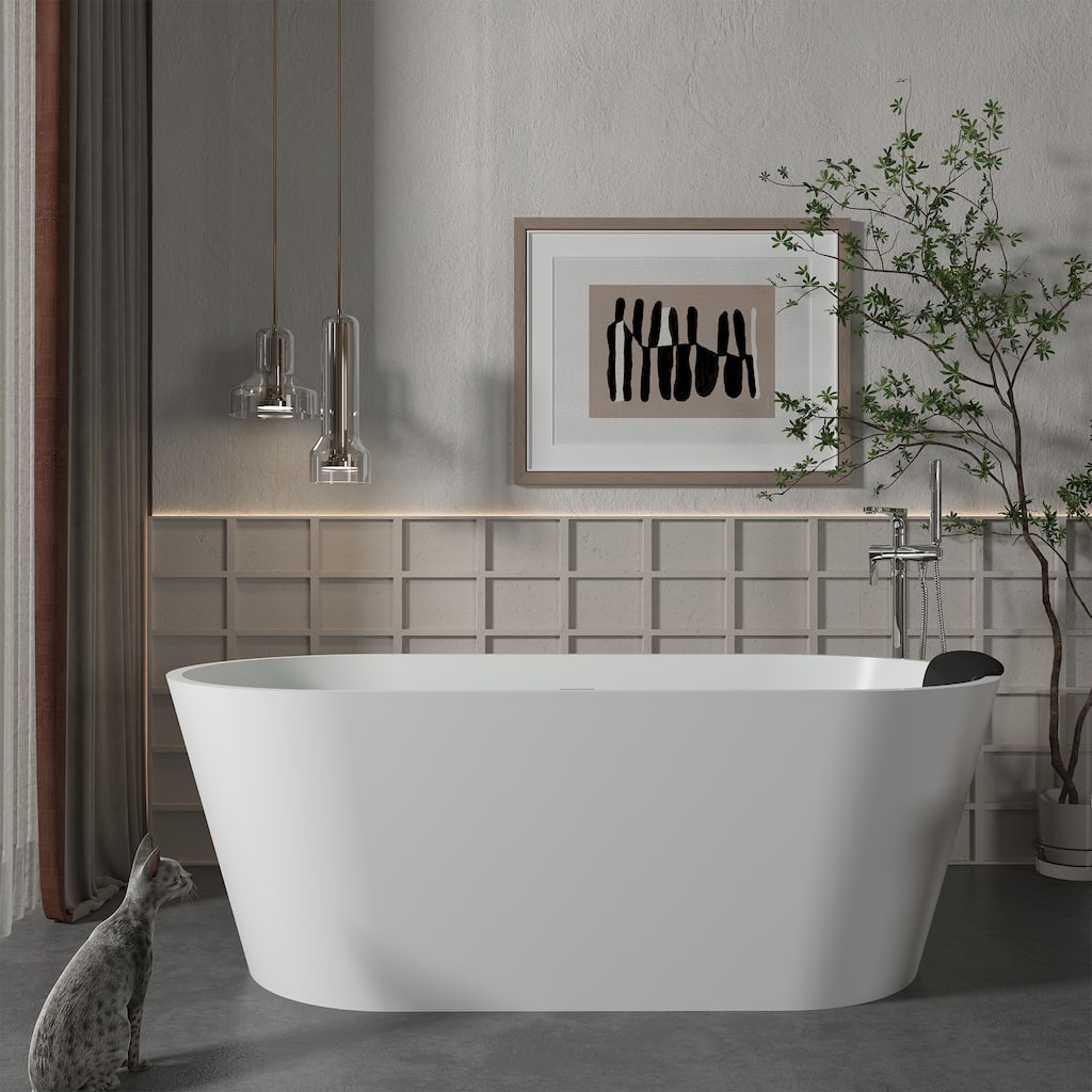 CASAINC Resin Stone Solid Surface Soaking Stand Alone Bathtub Freestanding Bathtub in Matte White