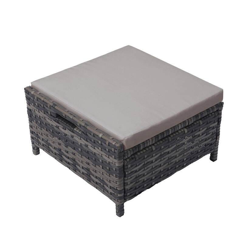 5-Piece PE Rattan Outdoor Patio Set with 2 Chairs, 2 Ottomans, Coffee Table