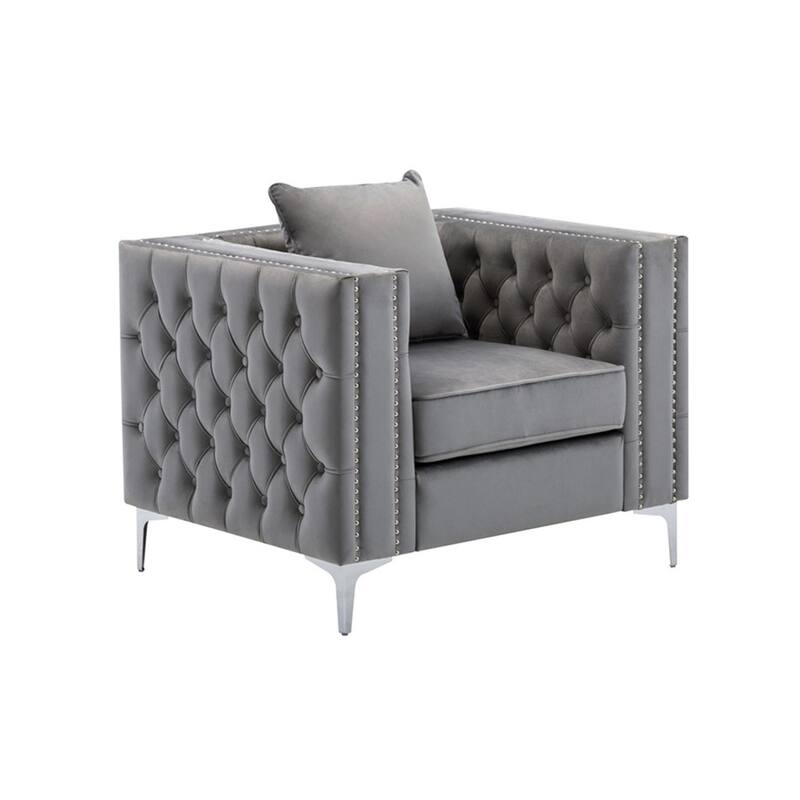 Velvet Chair with Button Tufted in Gray