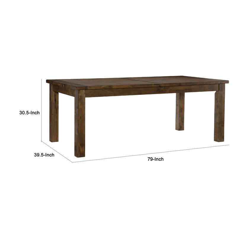 Rick Dining Table, 79 Inch Rectangular Top, Natural Brown Rubberwood