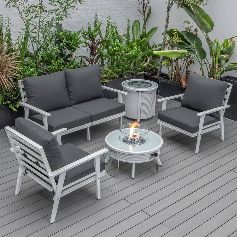 Walbrooke Outdoor Patio Furniture Set with Aluminum Frame Polyester Upholstered Seating and 37000 BTU Propane Burner