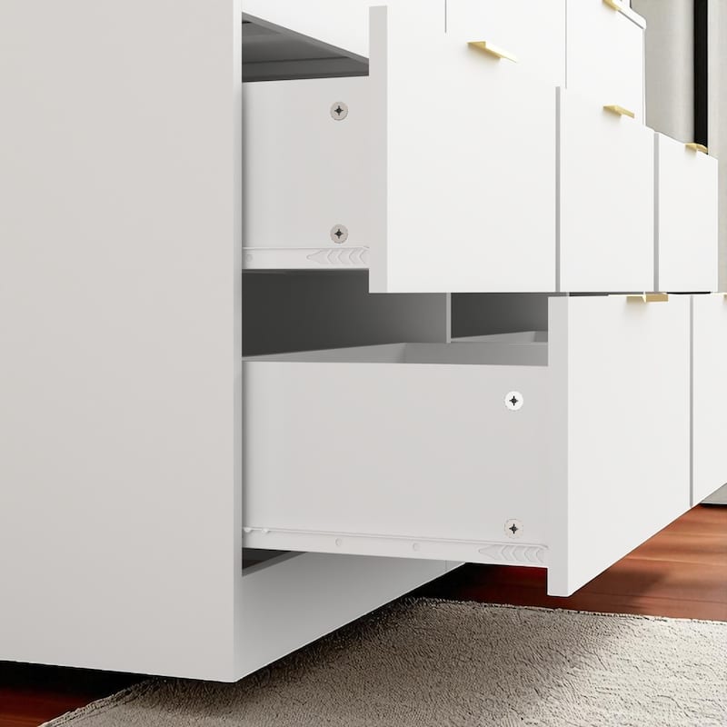 9 Drawer Dresser, 63" Wide Wooden Storage Cabinet with Golden Handles, Large Chest of Drawers for Bedroom and Hallway