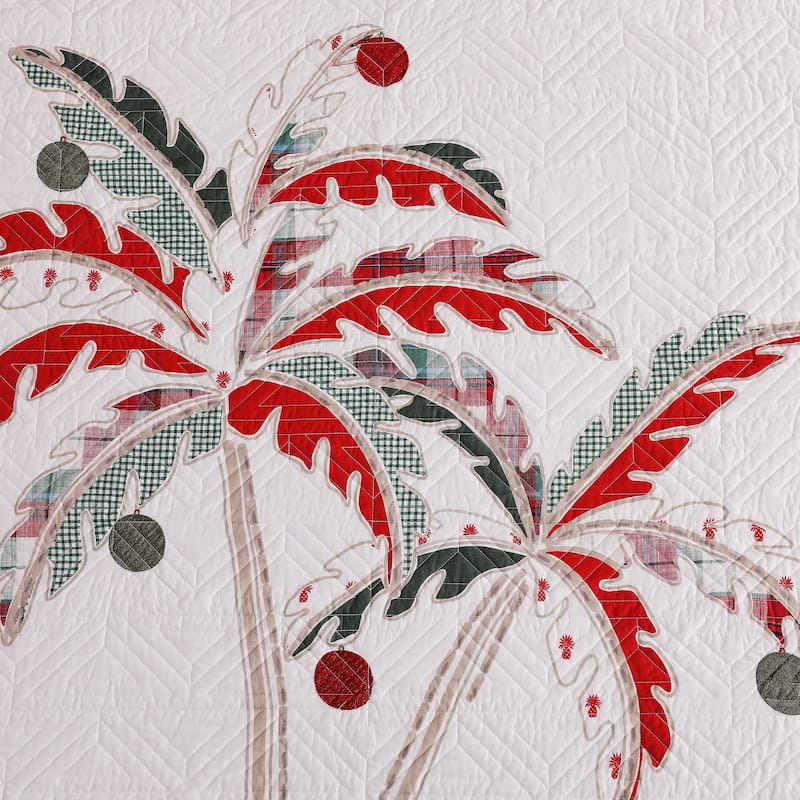 Tommy Bahama Palm Tree Patchwork Cotton Green Quilt Set