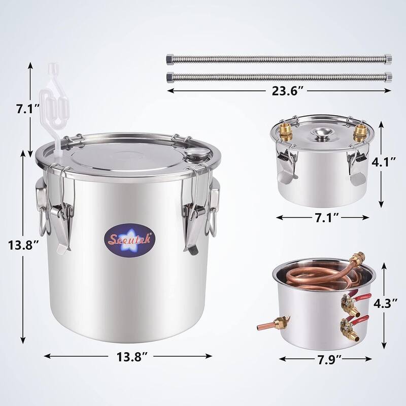 3 Pots Alcohol Still Stainless Steel Alcohol Distiller Copper Tube Spirit Boiler, Home Brewing and DIY Whisky Wine Brandy Making