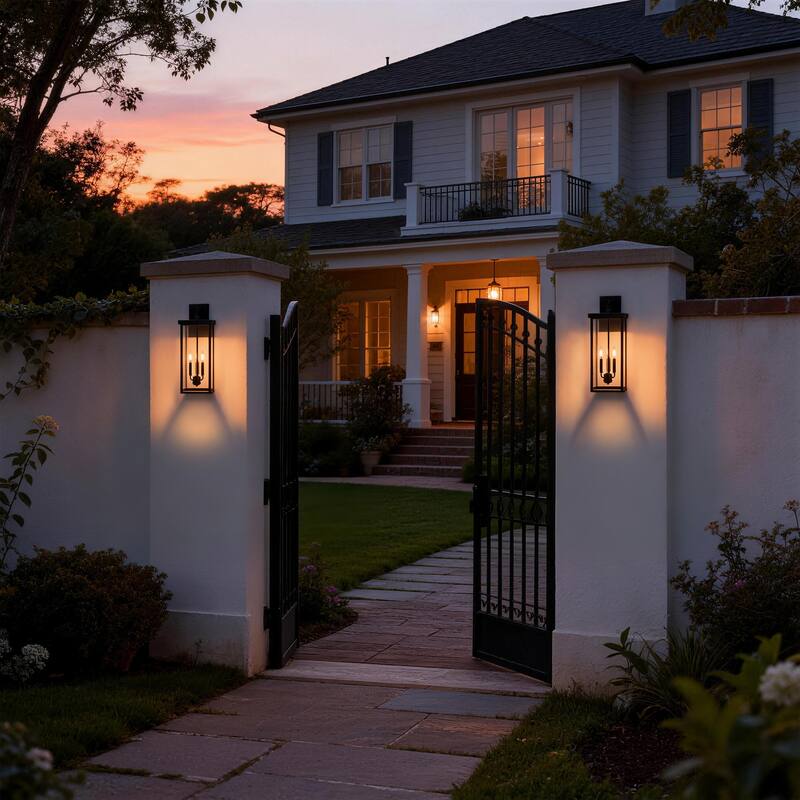 2 Pack Clear Glass Outdoor Lighting Wall Sconce - Large: 22.4" H x 9.2" W x 10.1" D - Black