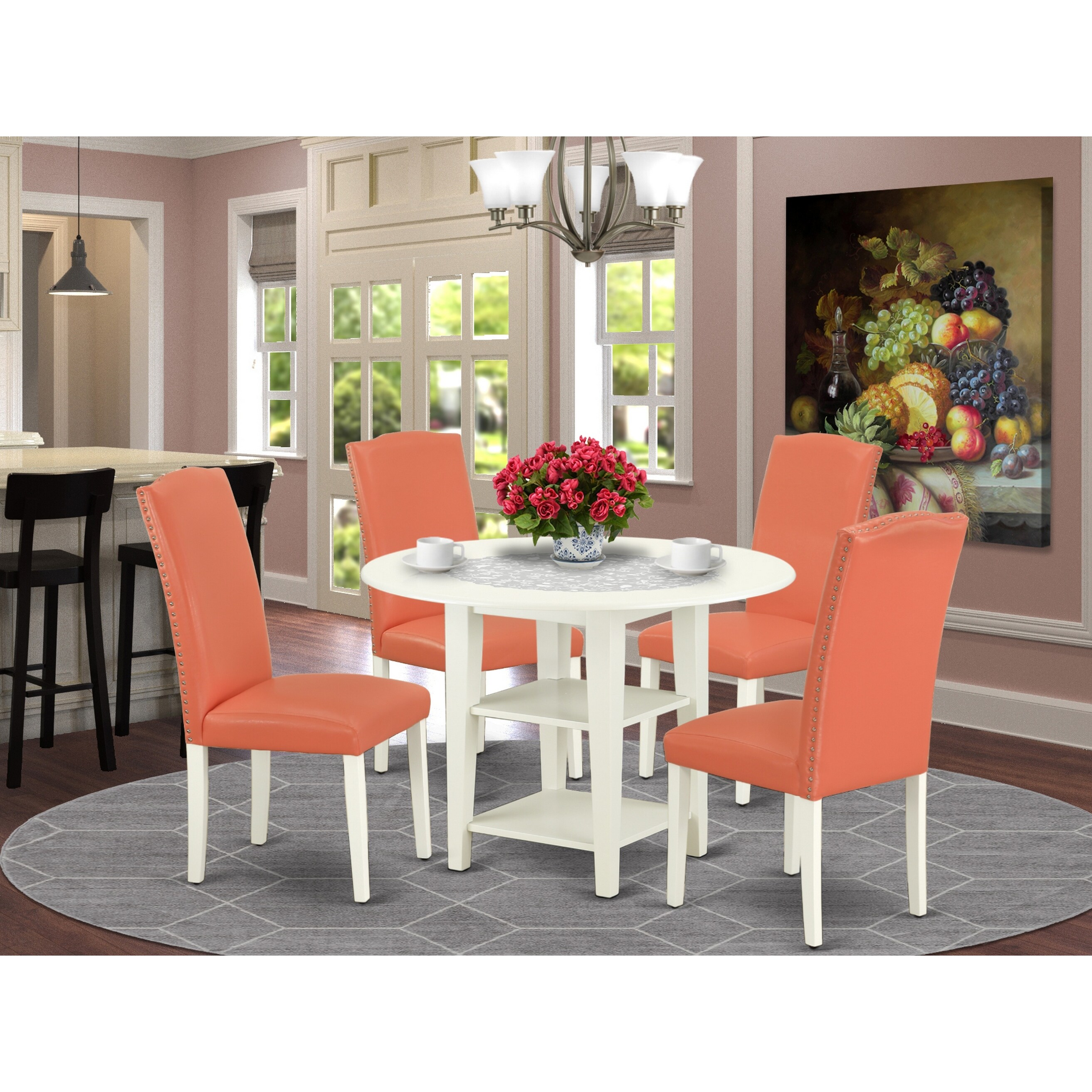 Shop Round 20 42 Inch Table And Parson Chairs In Pink Flamingo Pu