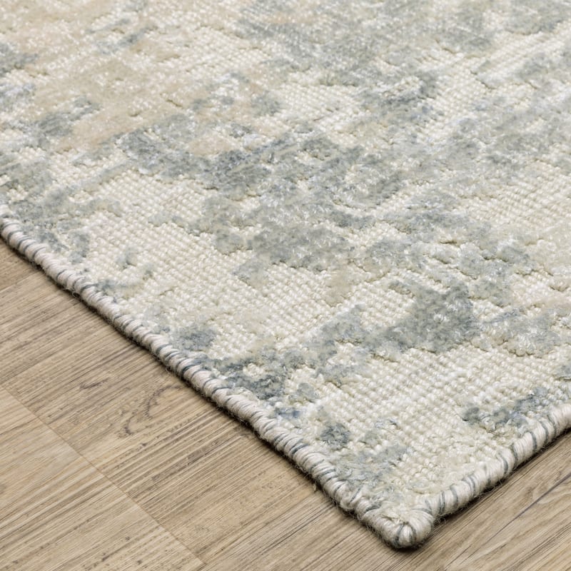Somerset Textured Abstract Slate/ Beige Hand-made Wood Blend Area Rug