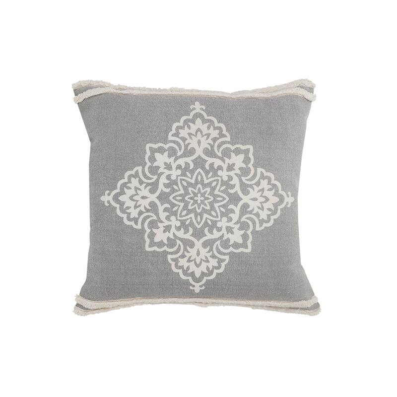 Sevita Casual Floral Diamond Medallion Throw Pillow with Tufted Border