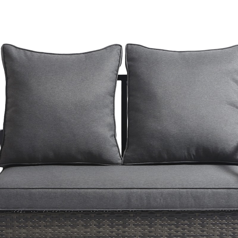 Outdoor Metal Wicker Cushioned Loveseat Sofa