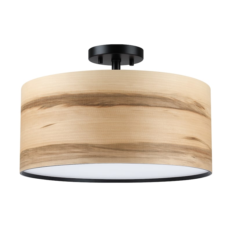 Breaux Wood Veneer Drum Semi Flush Mount Ceiling Light