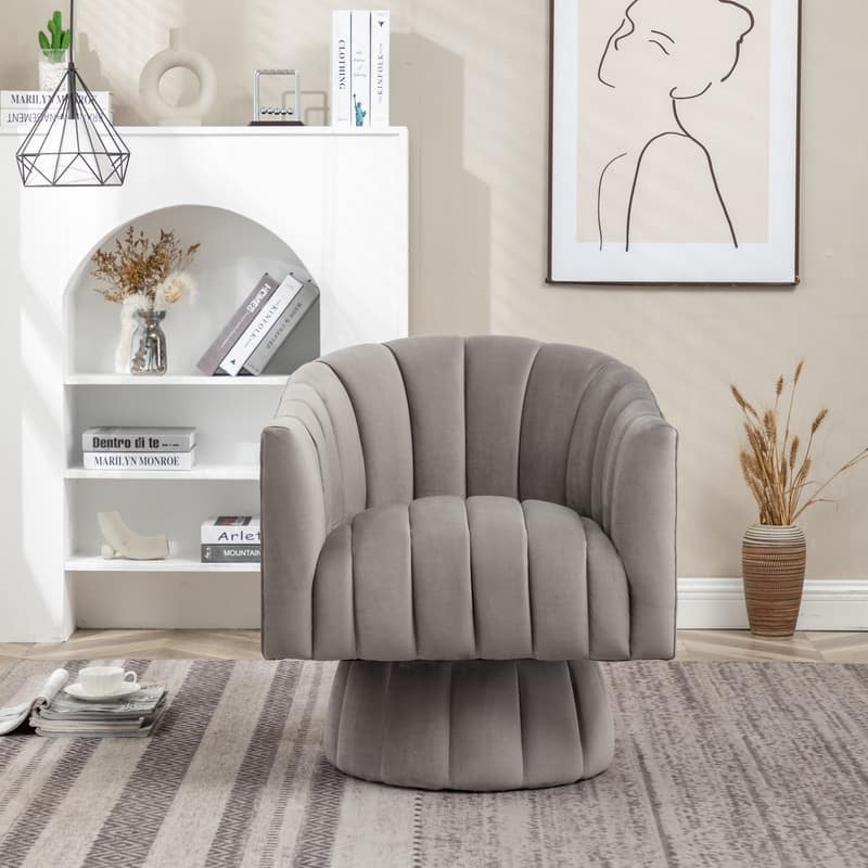 SEYNAR Modern Glam Velvet Upholstered Round 360 Degree Swivel Accent Barrel Chair Set of 2