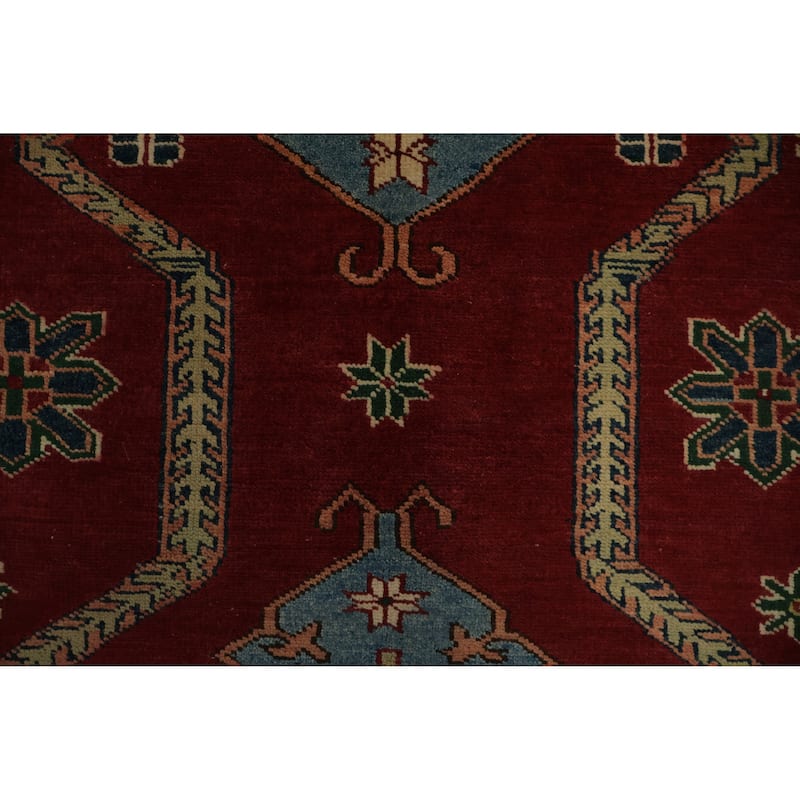 Hand Knotted Oriental 100% Wool Carpet Traditional Geometric Red Super Kazak Area Rug - 8' 5'' X 5' 3''