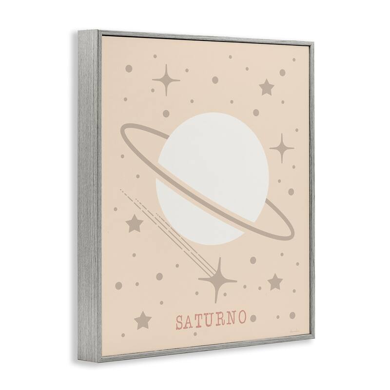 Stupell Minimal Saturn with Stars Framed Giclee Art Design By Daniela Santiago
