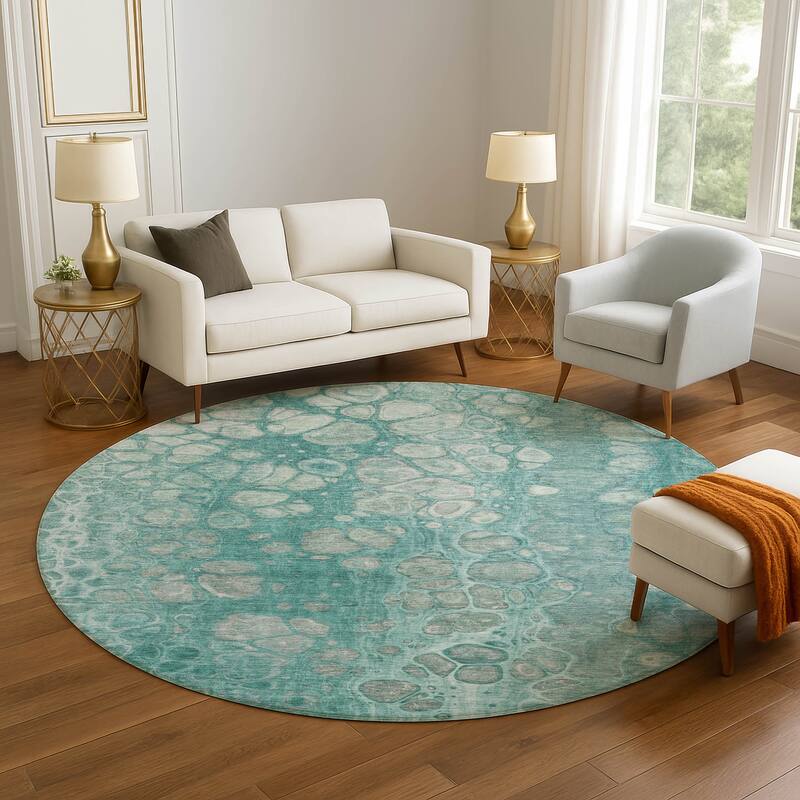 Premium Washable Super Soft Modern Abstract Mayfield Rug - Aqua - 8' x 8'