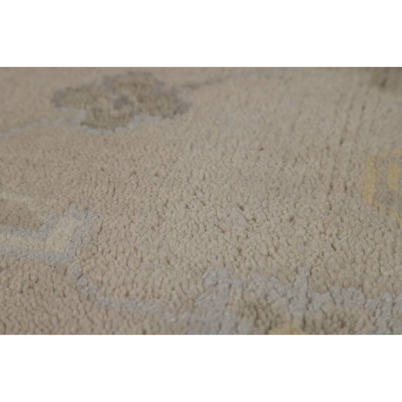 Geometric Beige Oushak Indian Area Rug Hand-Knotted Wool Carpet - 7'10"x 9'10"