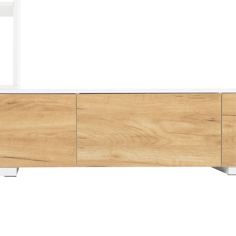 Extendable TV Stand with 3 Tier Bookshelves and Sliding Tabletop