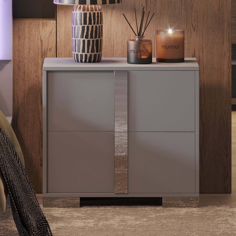 Elegant Nightstand with Metal Handle - Grey