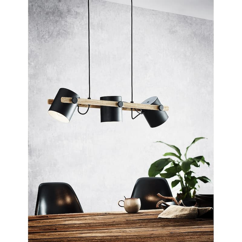 Eglo Hornwood 3-Light Black Kitchen Island Pendant with Black Exterior, White Interior - Black, Natural