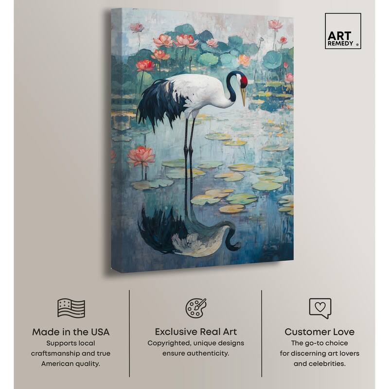 Crane in Lilies II Canvas by Art Remedy, Gallery Wrapped