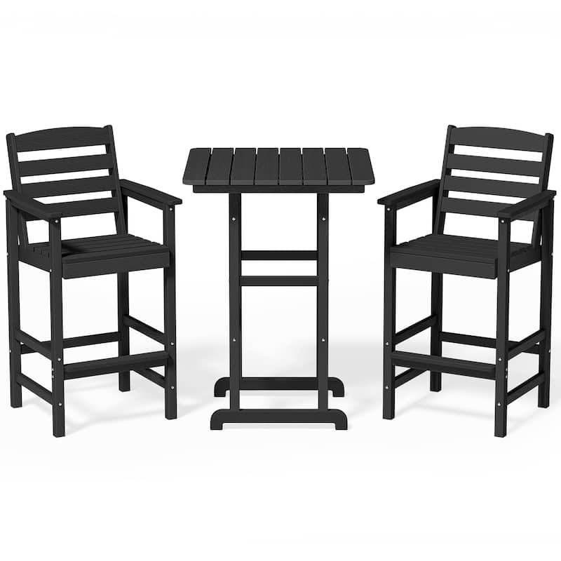 Plastic Tall adirondack Chair Set Of 3-Piece Patio Conversation Set - Black
