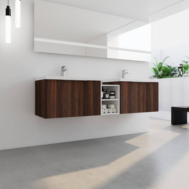60 Inch Bathroom Vanity with Soft Close Doors, Resin Sink, Ample Storage and Matching Small Shelves (KD Packing)