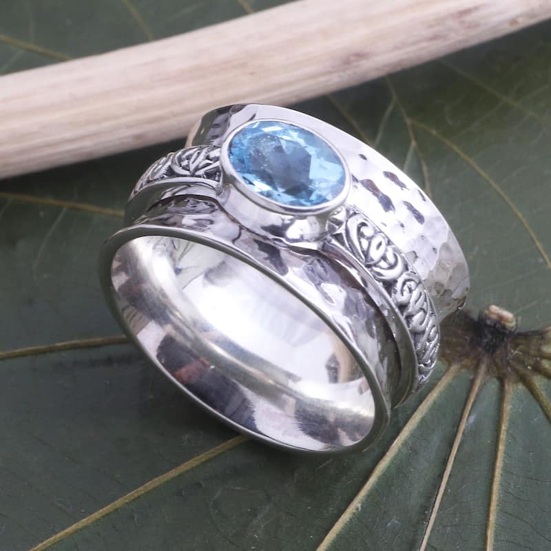 Novica Handmade Protected Beauty Blue Topaz Meditation Spinner Ring