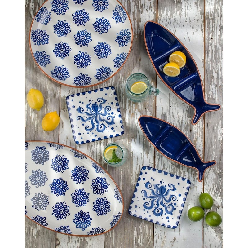 Euro Ceramica Mediterranean Sea Fish 15'' Oval Serving Bowl