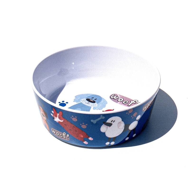 Abode Homewares Whimsy Dogs Melamine Pet Bowl - Medium - 3 Cups - Blue - Set of 2