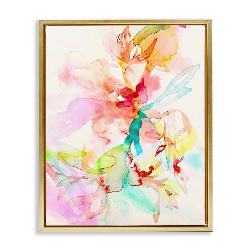 Stupell Abstract Watercolor Island Flowers Framed Floater Canvas Wall Art Design By Gemma Bardot - 17 x 21 - Gold