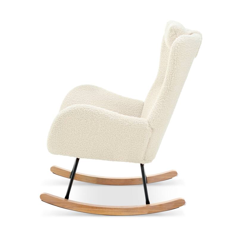 Polyester Glider Chair with Adjustable Headrest and Storage Pocket, Rubber Wood Base