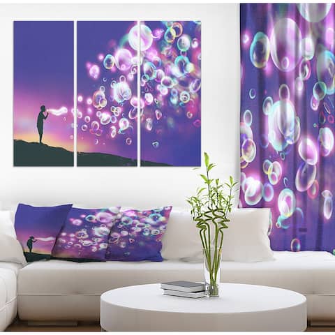 Designart "Man blowing Soap Bubbles" People Contemporary on Wrapped Canvas set - 36x28 - 3 Panels