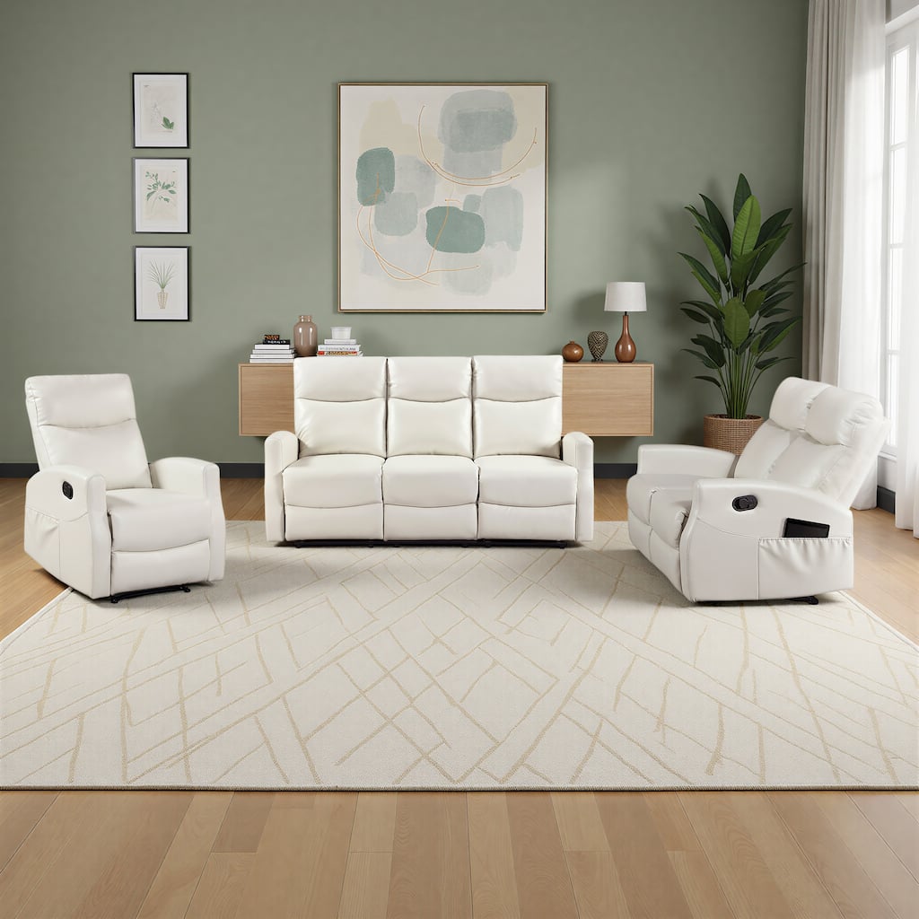 Centralia Faux Leather 3-Piece Manual Double Reclining Sofa Set