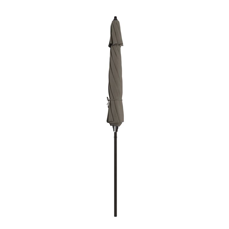 California Umbrella 9' Rd. Crank Lift Auto Tilt 8 Rib Aluminum Patio Umbrella, Bronze Finish, Sunbrella Spectrum Cilantro Fabric
