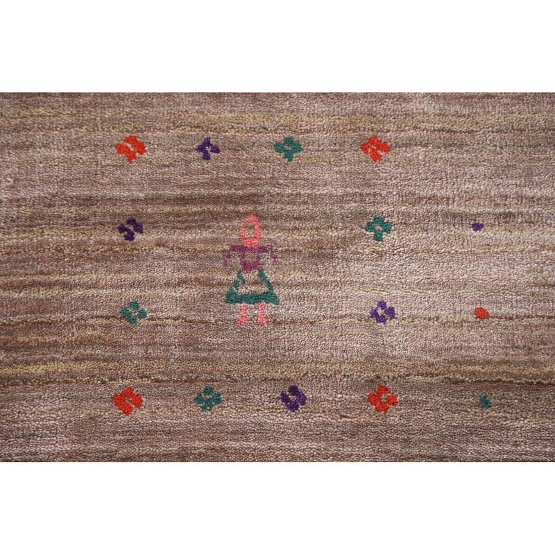 Gabbeh Oriental Area Rug Hand-Knotted Brown Wool Carpet - 7'9"x 9'7"