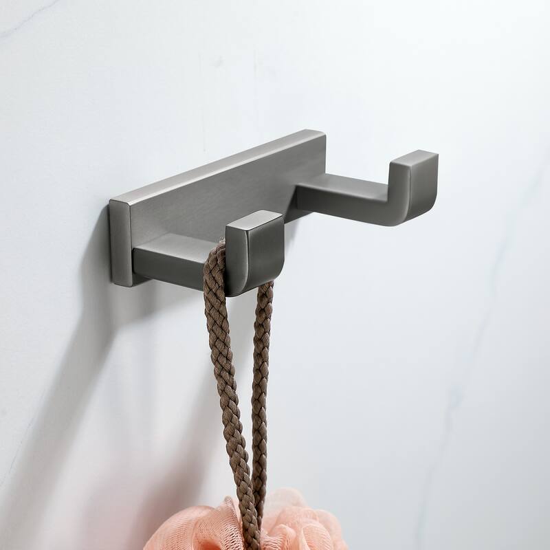 2-Pack Stainless Steel J-Hook Double Robe/Towel Hook with 2 Post Hooks