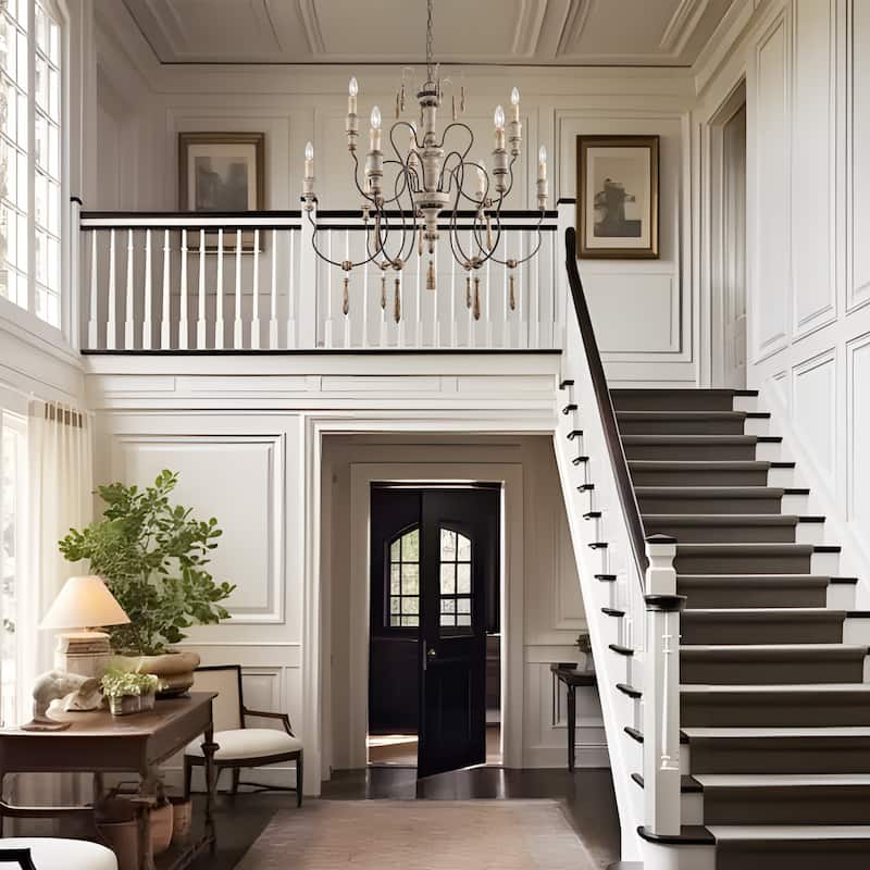 Farmhouse Wood 9-Light Chandelier French Country Classic Candle Light for Dining Room