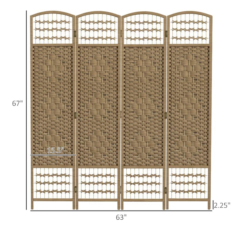 Poplar Wood Wicker Room Divider with Foldable Panels
