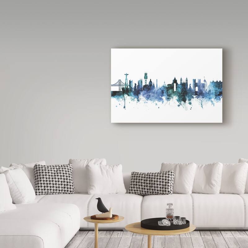Michael Tompsett 'Lisbon Portugal Blue Teal Skyline' Canvas Art