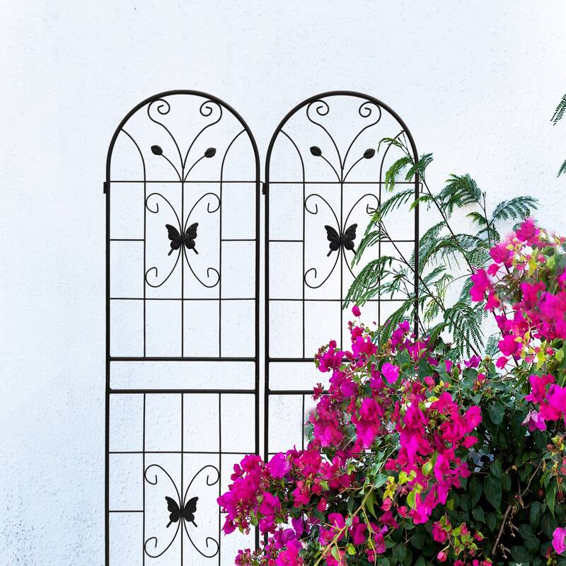 2 Pack Metal Garden Trellis 71" x 19.7" Rustproof Trellis for Climbing Plants Outdoor Flower Support - Black