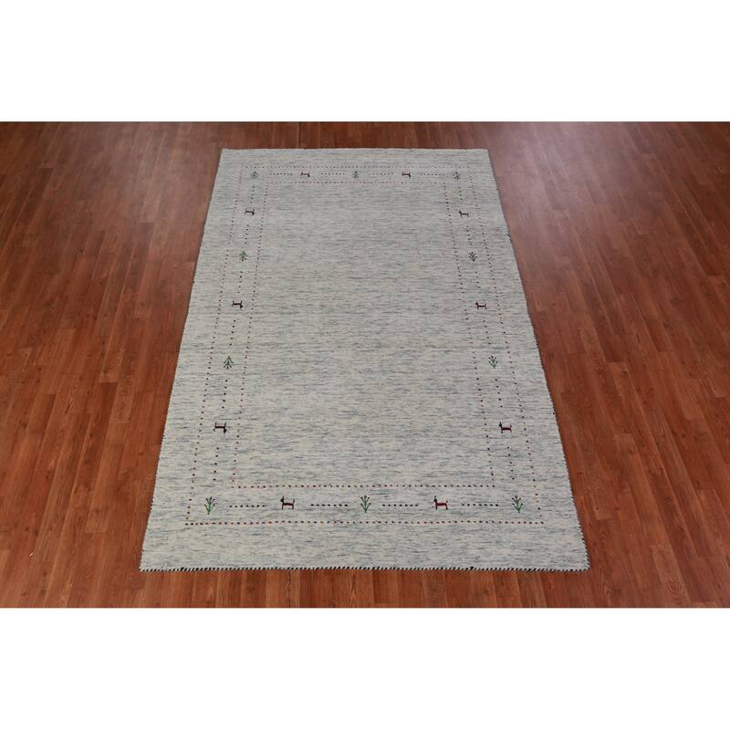Hand Knotted Oriental 100% Wool Carpet Tribal Animal Pictorial Beige & Ivories Gabbeh Area Rug - 7' 10'' X 5' 2''