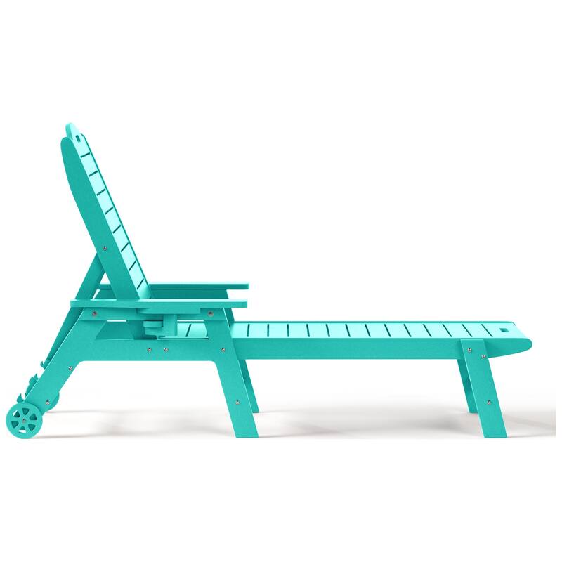 Brighton Outdoor Poly Reclining Chaise Lounge with Wheels & Cup Holder (Set of 4)