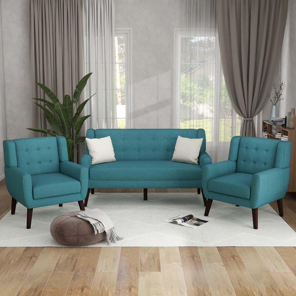 3-Piece Mid-Century Modern Living Room Set with Loveseat and 2 Chairs