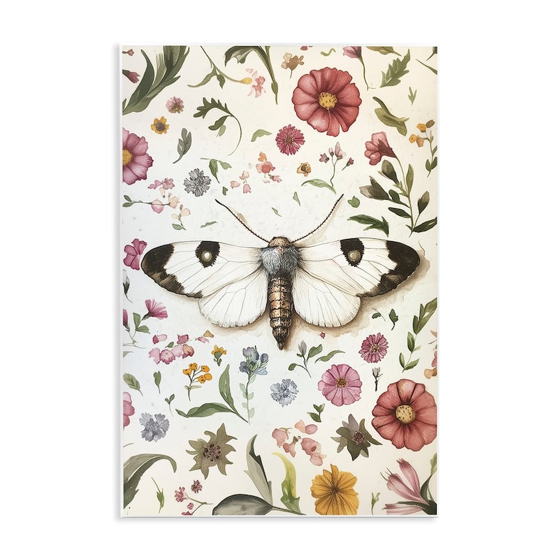 Stupell White Moth & Botanicals Wall Plaque Art Design By The Dutch Lady - 10 x 15