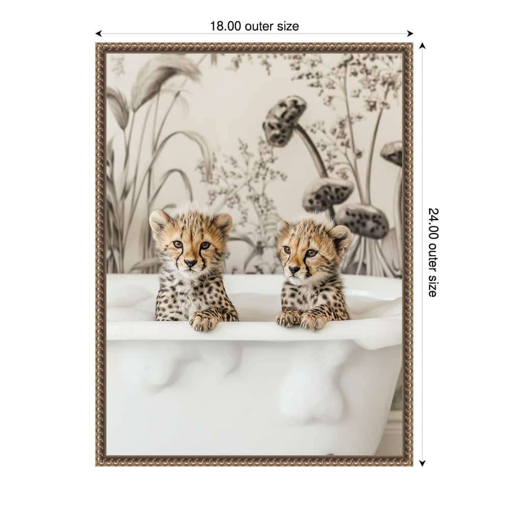 Cheetah Cub Bath by Niky Rahner Framed Canvas Wall Art