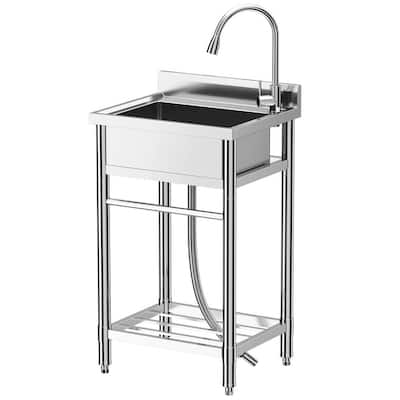 Freestanding Single Trough Stainless Steel Sink with Faucet 24 x 20 x 41 Inch - 24 x 20 x 41 Inch