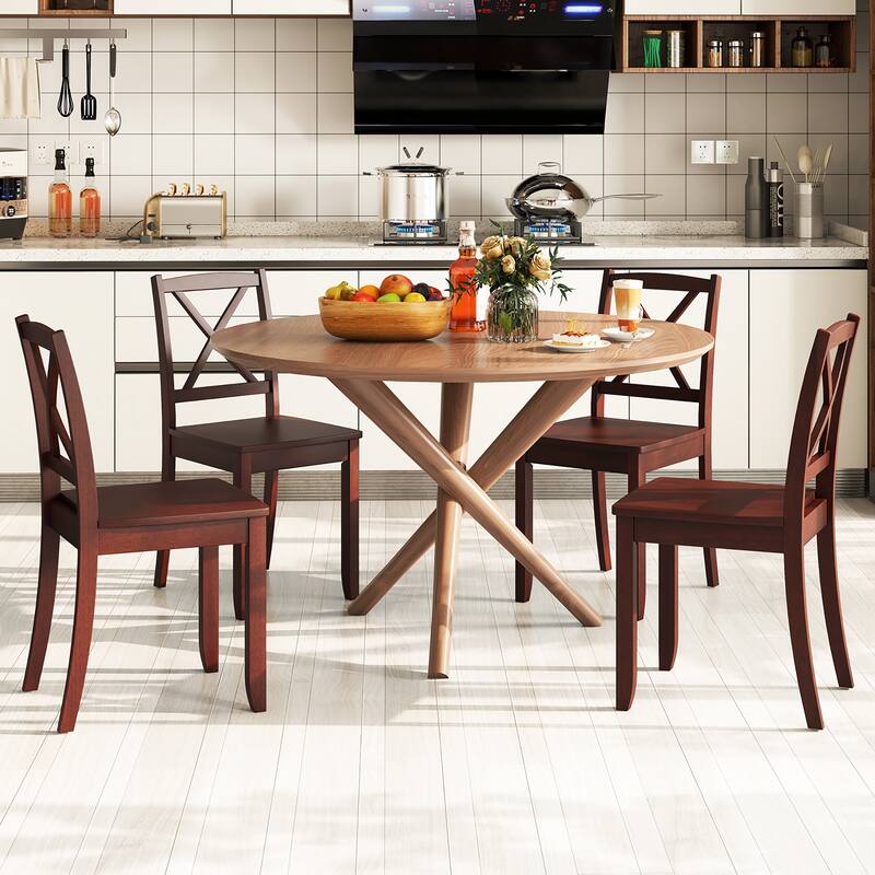 Gymax Dining Chair Set of 4 Kitchen Side Chairs w/ Rubber Wood Legs &