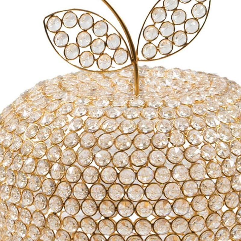 HomeRoots 15" Gold Aluminum And Faux Crystal Decorative Apple - 12.00 in. x 15.00 in. x 12.00 in.
